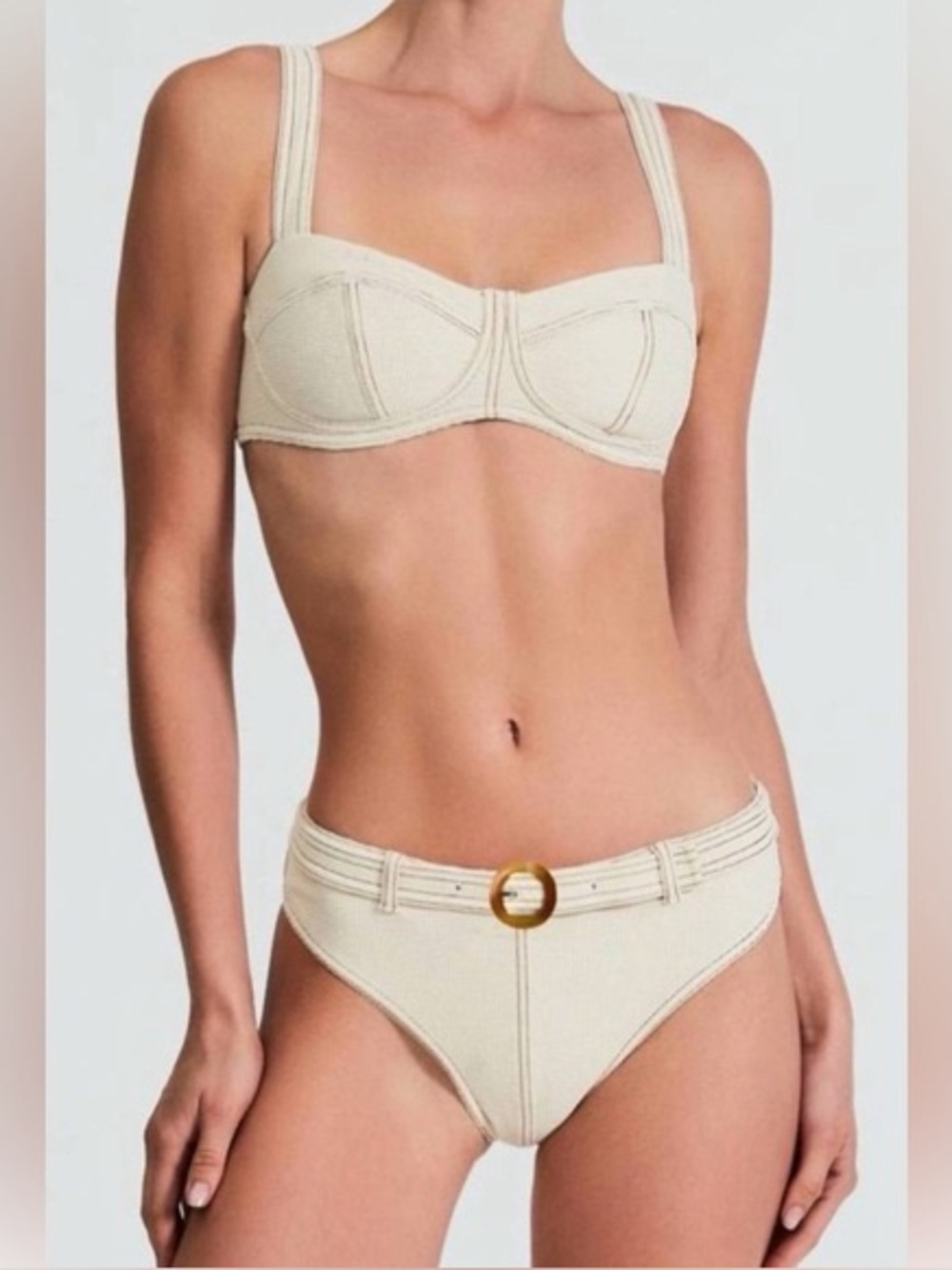 devon windsor julia jade belted textured cream oatmeal bikini bra top set